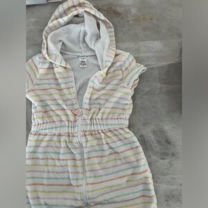 Carter’s rainbow stripe zip up short sleeve terry swim cover up, 5t